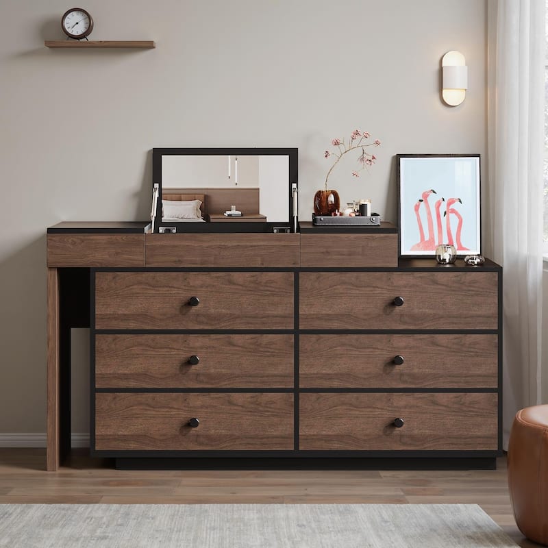 Modern & Contemporary Storage Expandable Dresser Desk Combo For Home Office With 6 Drawers