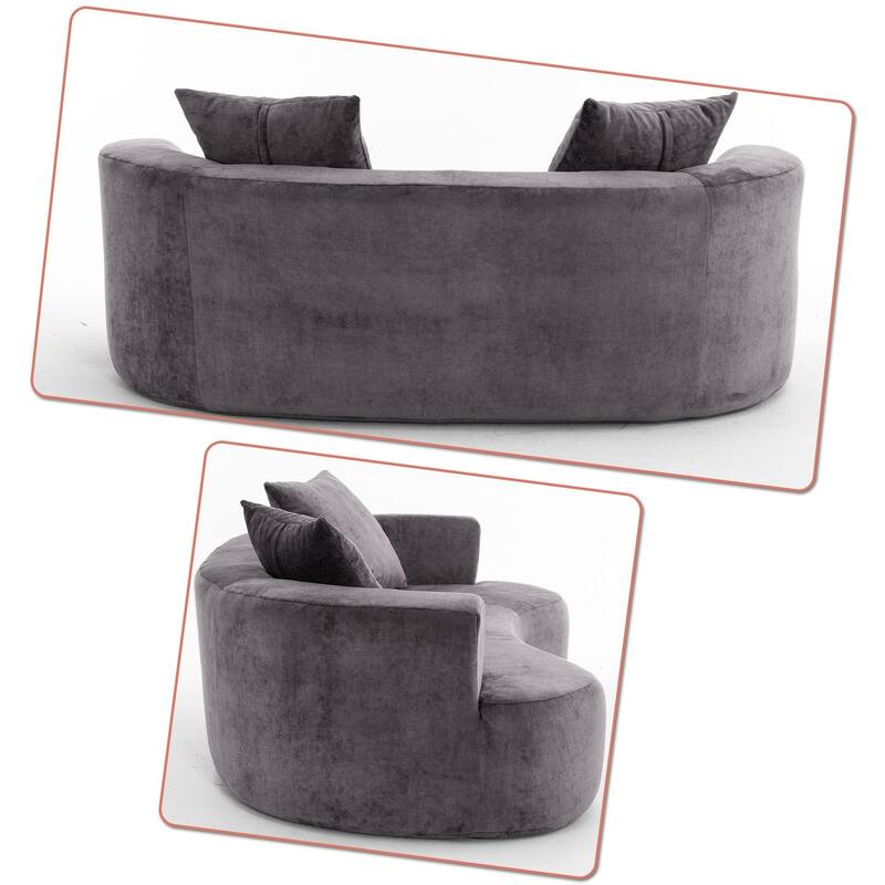 Modern Stylish 2-Seater Frame-Free Compressed Chenille Upholstered Loveseat Sofa with 3 Pillows