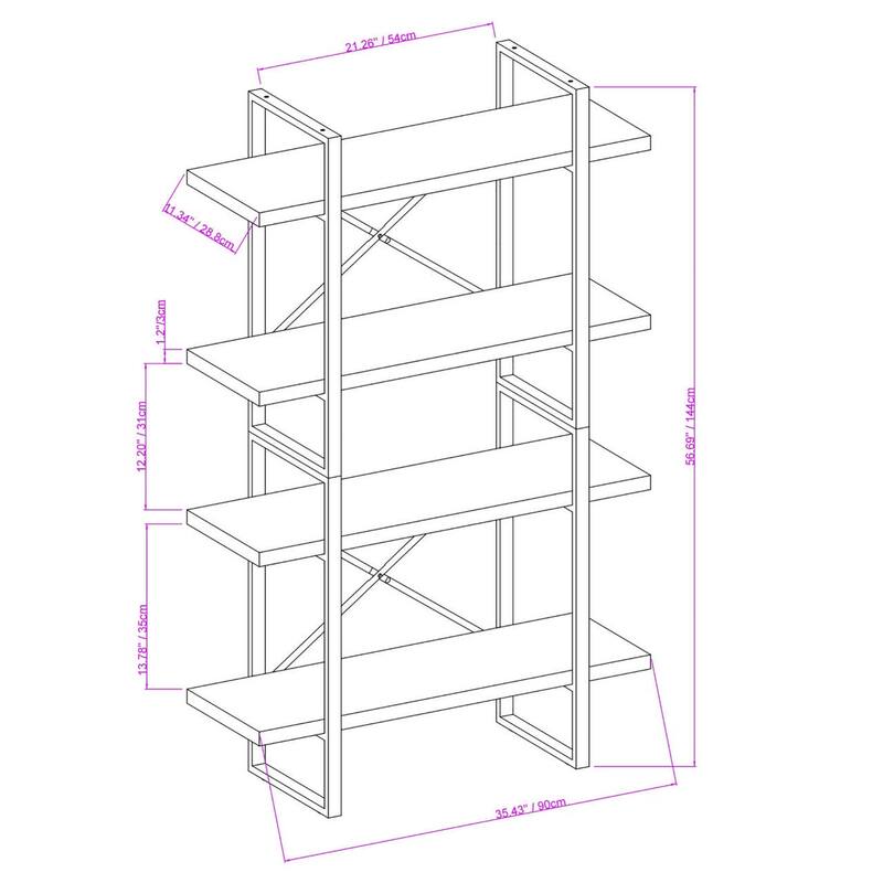 Leandro Black Walnut Adjustable Wood and Metal Display and Steel Etagere Bookcase - 56.7" H x 35.43" W x 12.5" D