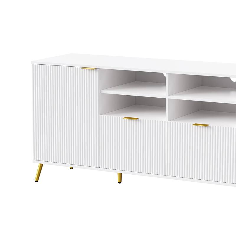 Multifunctional 4-Piece TV Wall Unit with 13 Shelves, 8 Drawers, & 2 Cabinets, Fluted Line Design, for Living Room