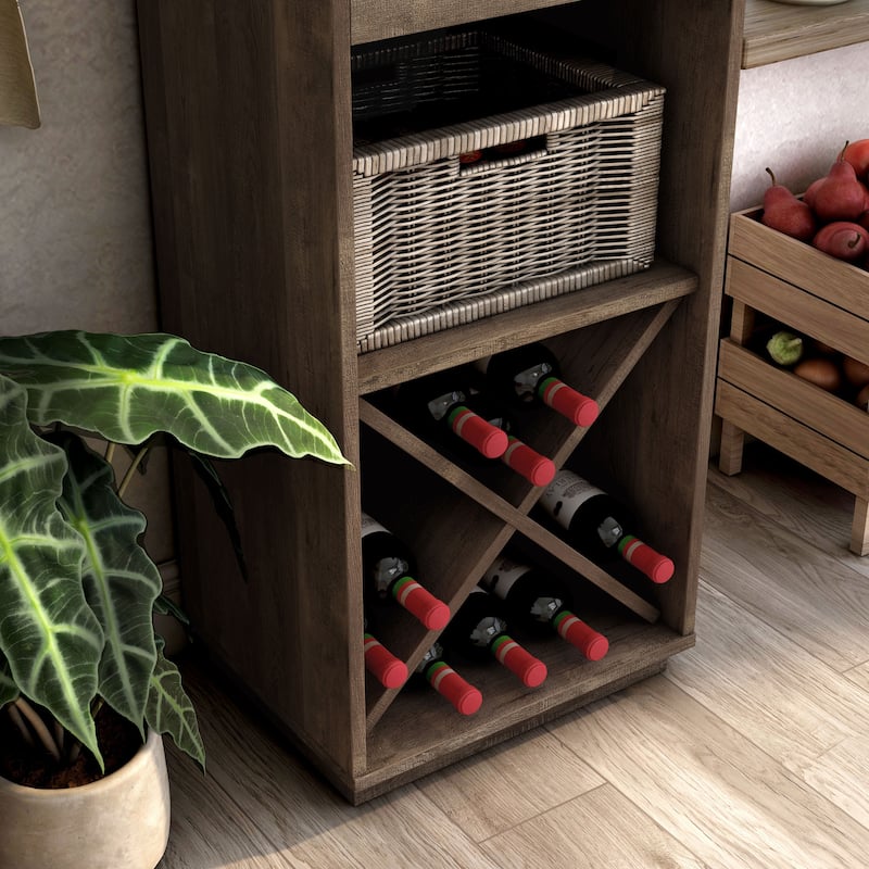 DH BASIC Industrial 3-shelf Tower Cabinet with Wine Bottle Storage by Denhour