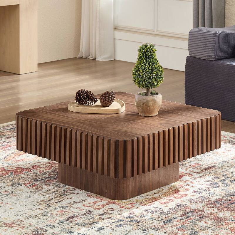 Modern 35.43 inch Handcraft Drum Coffee Table Square Coffee Table for Living Room