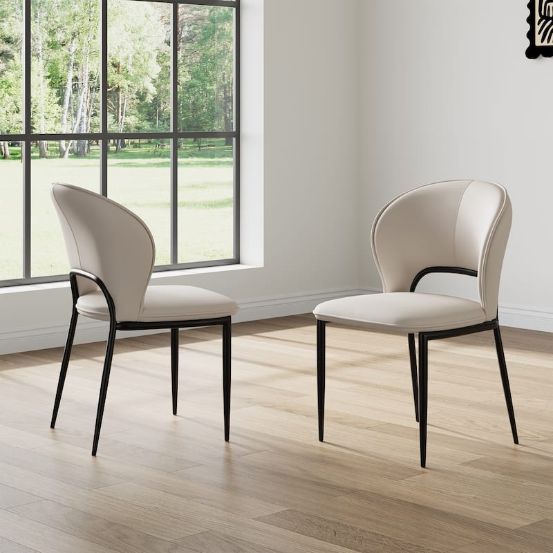 Modern Fully Assembled Dining Table Chairs, Faux Leather, Light Gray, Set of 2