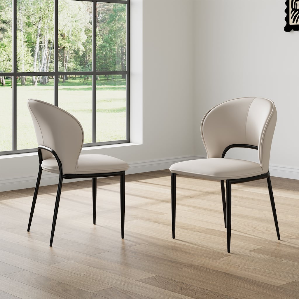 Modern Fully Assembled Dining Table Chairs, Faux Leather, Light Gray, Set of 2