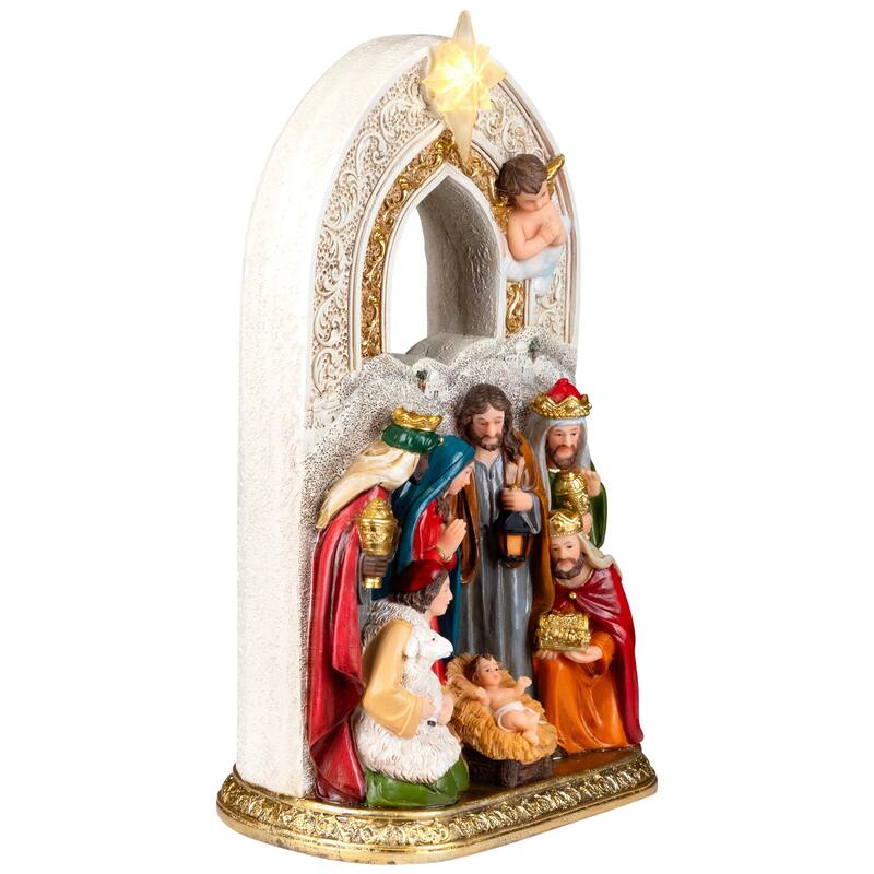 Lighted Star, Holy Family, Wise Men, Shepard and Angel Nativity Christmas Decoration - 10"