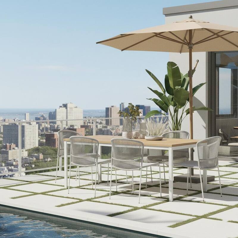 Valle 2-Piece Light Grey Rope Patio Stackable Armless Dining Chair Set