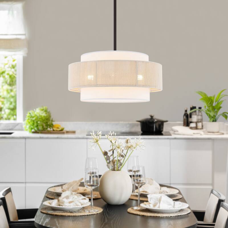 GetLedel 18" 4-Light Double Drum Shaded Chandelier
