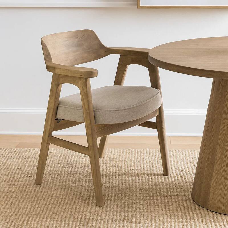 Zsy Dining Armchair, Anew Gray, Natural Brown Birch Wood, Curved Back