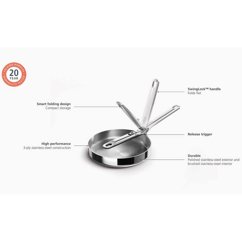 Joseph Joseph Space Steel Stainless Steel Frying Pan with Folding Handle