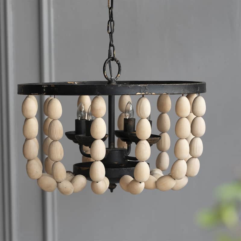 4 Light Wood Chandelier (Bulb Not Included)
