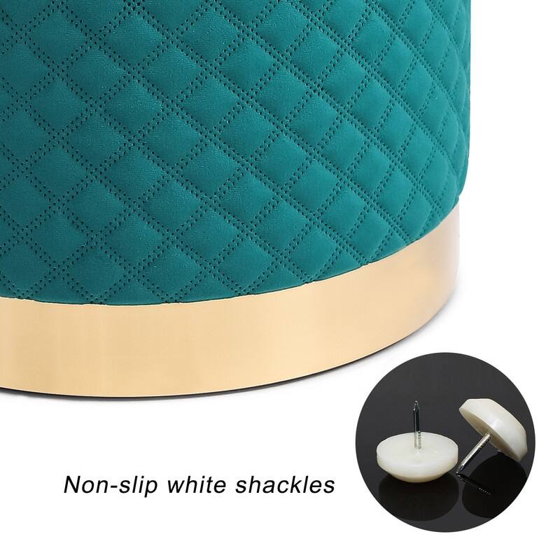 Adeco Width Round Velvet Ottoman Footstool with Gold Trim Soft Compact