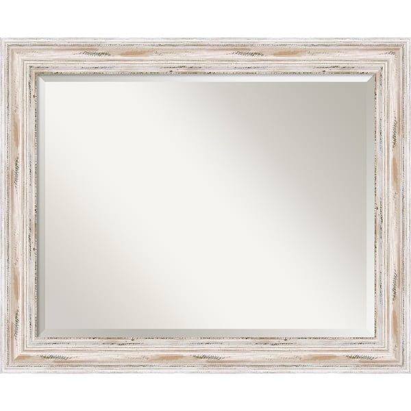 slide 2 of 6, Beveled Wood Bathroom Wall Mirror - Alexandria White Wash Frame - Outer Size: 33 x 27 in