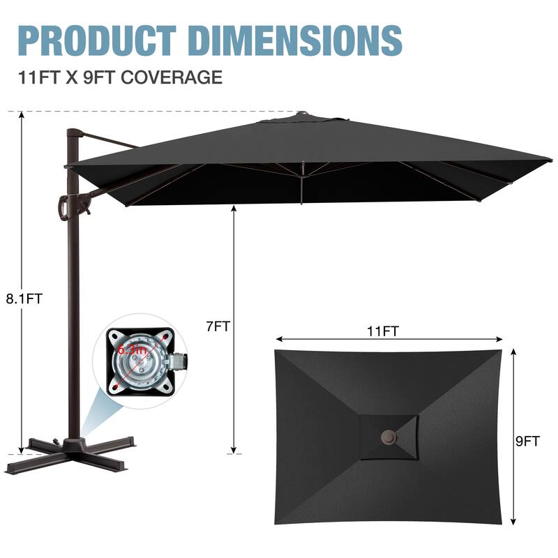 Outdoor Patio Umbrella 9 FT x 11 FT Cantilever-Offset Umbrella