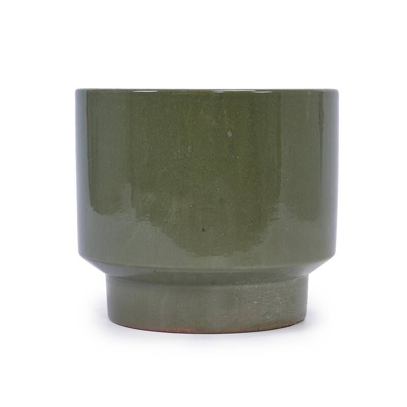 Anmytek 3 Piece Ceramic Planter Set with Glossy Olive Green Finish, Porous Micro Hole Texture for Air Circulation