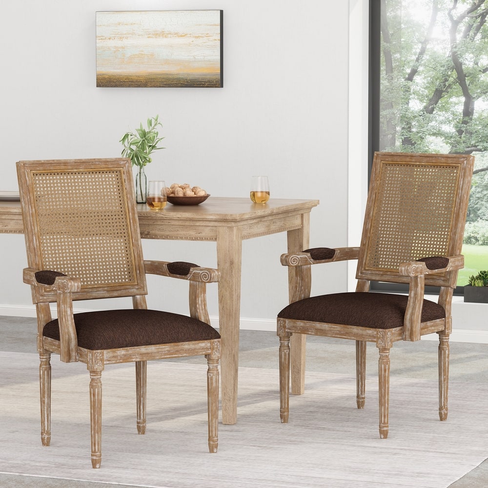 Maria Wood and Cane Upholstered Dining Chair by Christopher Knight Home - 23.75" L x 23.75" W x 39.75" H
