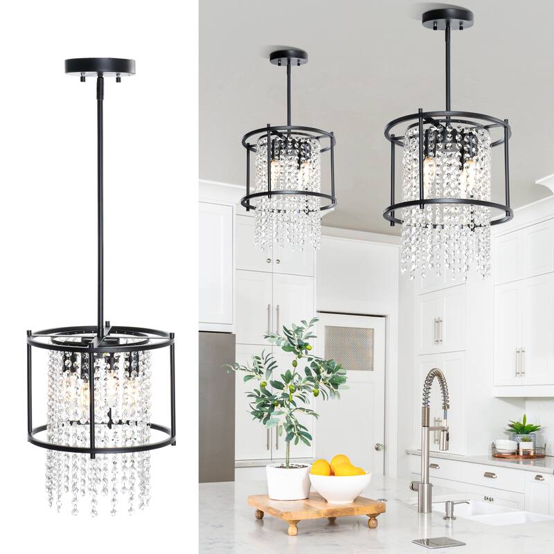Moasis Round/Square Crystal Chandeliers Modern Hanging Light - Round - Black