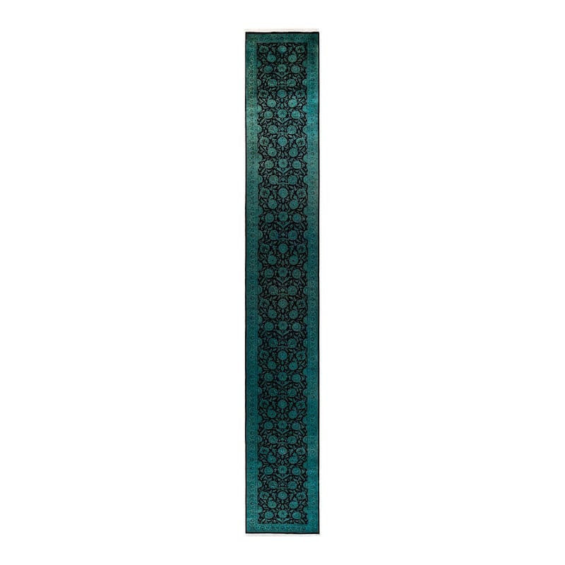 Overton Hand Knotted Wool Vintage Inspired Modern Contemporary Overdyed Black Runner Rug - 2' 7" x 19' 0"