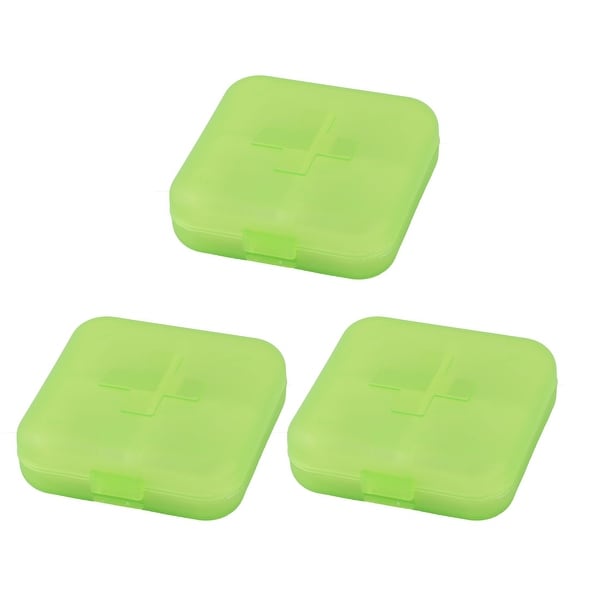 Hiking Plastic 4 Compartments Medicine Pill Holder Storage Box Case Green 3pcs