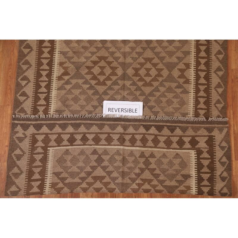 Brown Kilim Oriental Area Rug Hand-woven Bedroom Wool Carpet - 4'11" x 6'9"