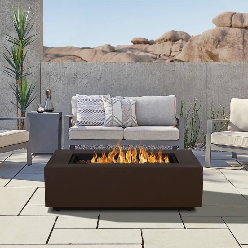 Aegean 50" Rectangle Gas Fire Table in Weathered Slate by Real Flame - Dark Bronze