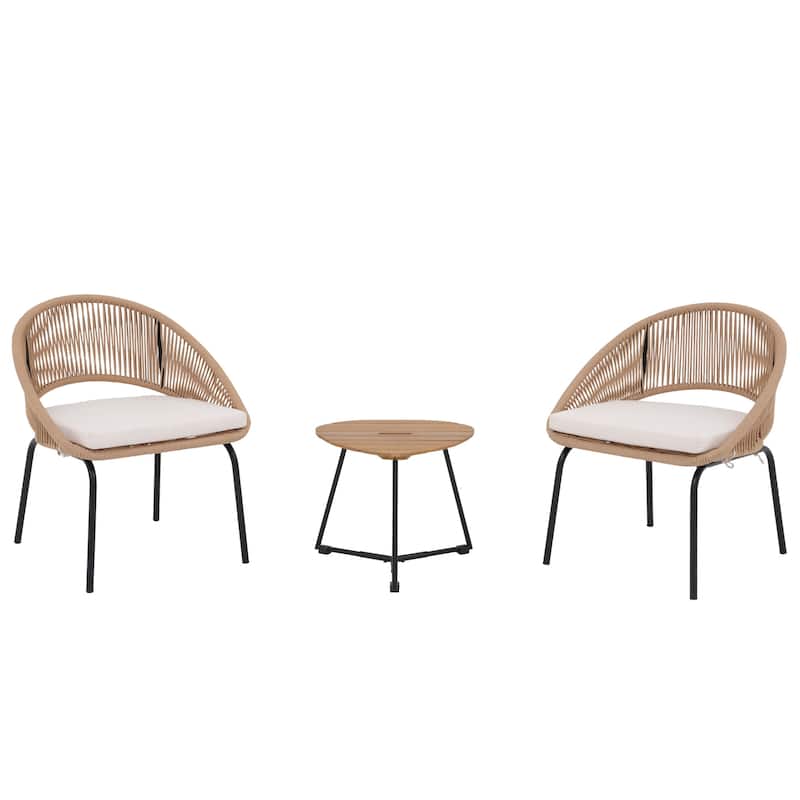 Outdoor 3 Piece Upholstered Wicker Patio Furniture Chair Modern Parlor Set