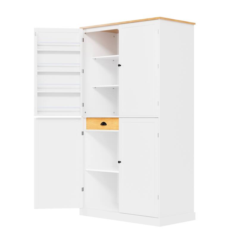 Large Kitchen Pantry Cabinet with 2 Drawers, Adjustable Shelves, and Door Storage