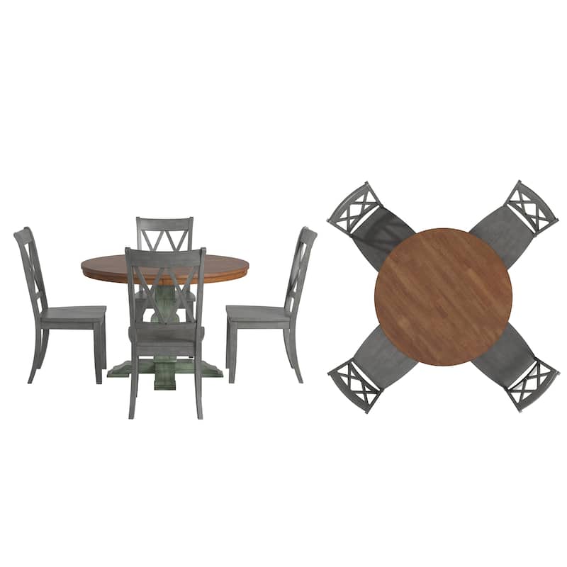 Ronda 45" Round Solid Wood Top Dining Set with X-Back Chairs