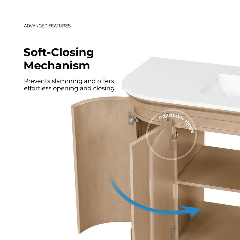 OVE Dain 48 in. Sahara Birch Bathroom Vanity with White Engineered Stone Top - 48"