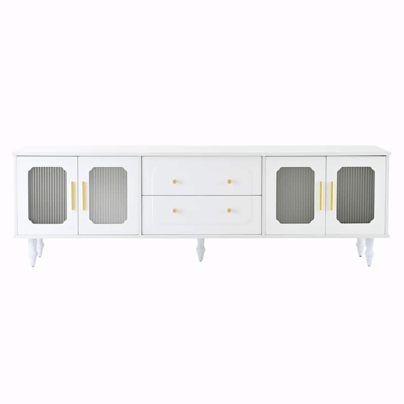 Retro TV Stand with Fluted Glass Doors for TVs Up to 78''