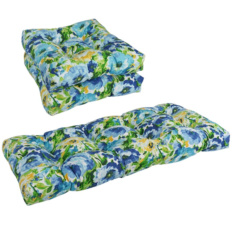 Tufted Indoor/Outdoor Settee Cushion Set (Set of 3) - 19 x 19/19 x 42 - Lesandra Sunblue