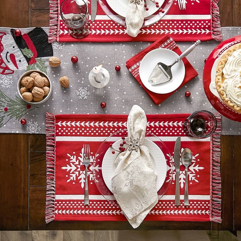 DII Joyful Snowflakes Reversible Embellished Placemat Set, 4 Piece