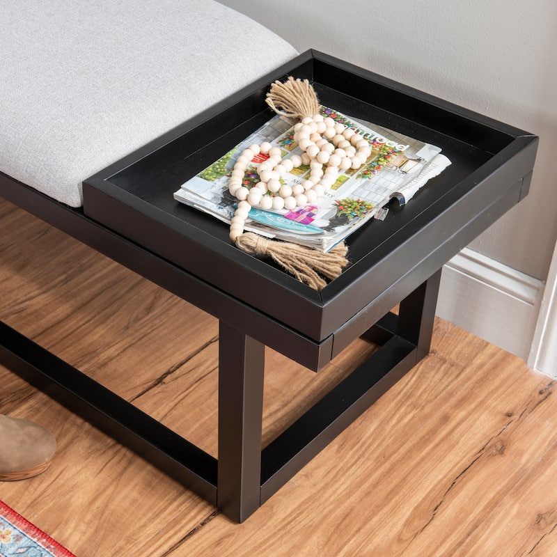 Aliza Upholstered Solid Wood Bench with Tray
