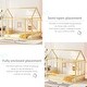 preview thumbnail 5 of 11, Natural Twin Size Pine Wood Floor Wooden Bed with House Roof Frame and Safety Guardrails