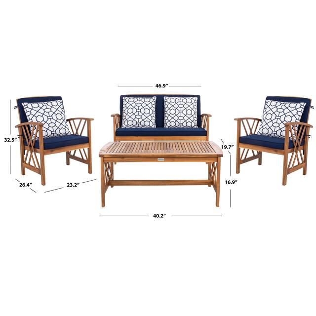 SAFAVIEH Outdoor Fontana 4-piece Acacia Wood Patio Conversation Set