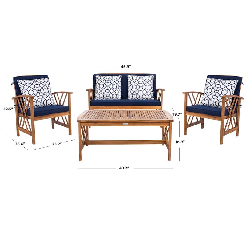 SAFAVIEH Outdoor Fontana 4-piece Acacia Wood Patio Conversation Set