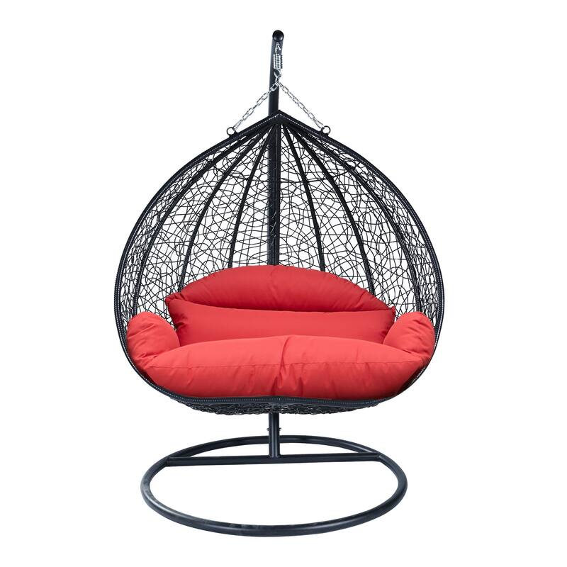 2-Person Outdoor Hanging Egg Chair with Teardrop Frame, Weather-Resistant Cotton Cushioned Seat for Patio and Indoor Use