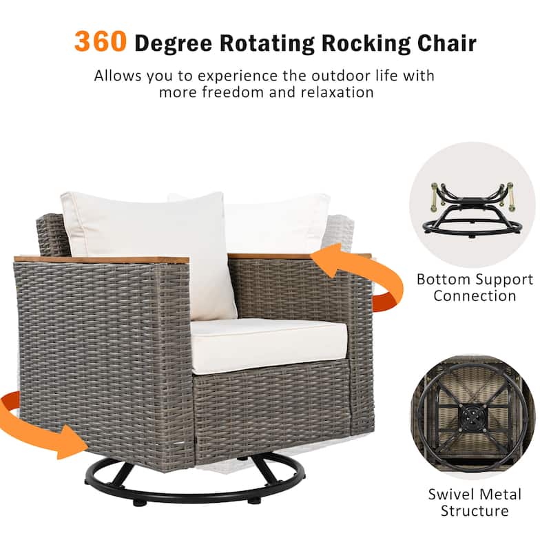 8 Piece Wicker Outdoor Patio Conversation Set with Thick Cushion and Storage Table, All Weather Rattan Swivel Chairs Set of 2