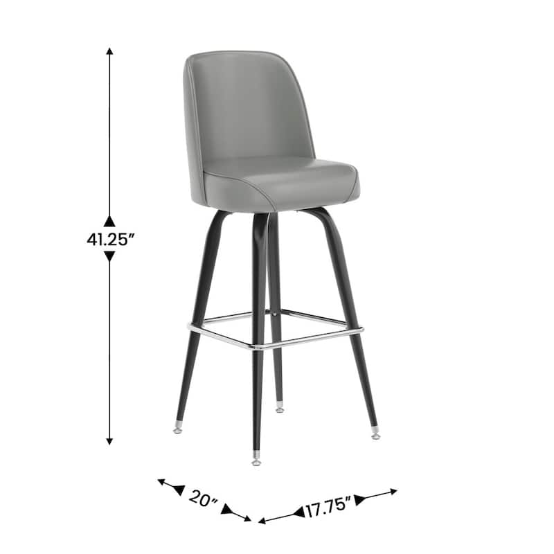 2 Pack Metal Barstool with Swivel Vinyl Upholstered Bucket Seat and Footrest - 18.5"D x 18.5"W x 42.5"H