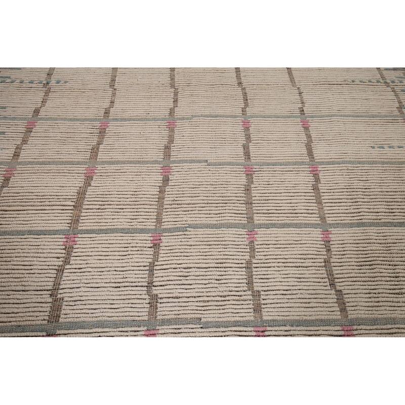 All-Over Moroccan Earth Tone Area Rug Hand-Knotted Wool Carpet - 7'11"x 10'7"