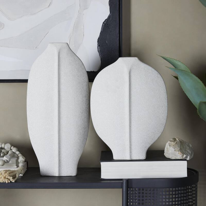 Ceramic Textured Decorative Vase - Set of 2 White or Black - CosmoLiving by Cosmopolitan