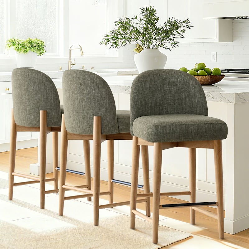 Modern Upholstered Counter Stools with Solid Wood Frame (Set of 3)
