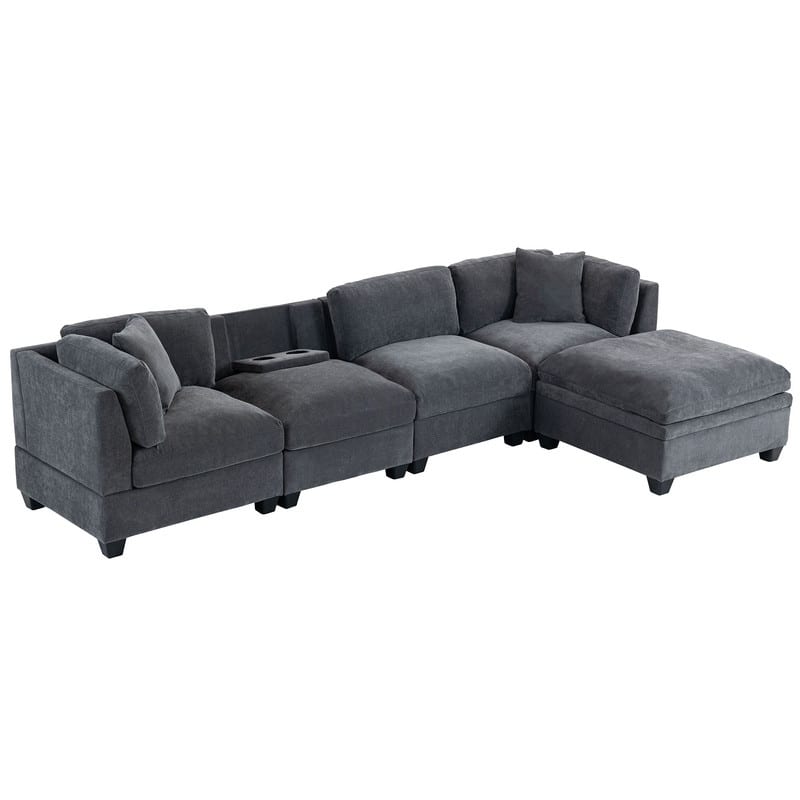 Modular Sofa with Removable Storage Ottoman, 2 Hidden Cup Holders