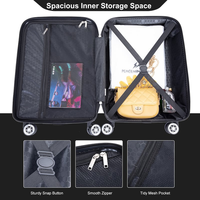 4-piece ABS lightweight suitcase, 14 inch makeup box, aircraft wheels (14/20/24/28)