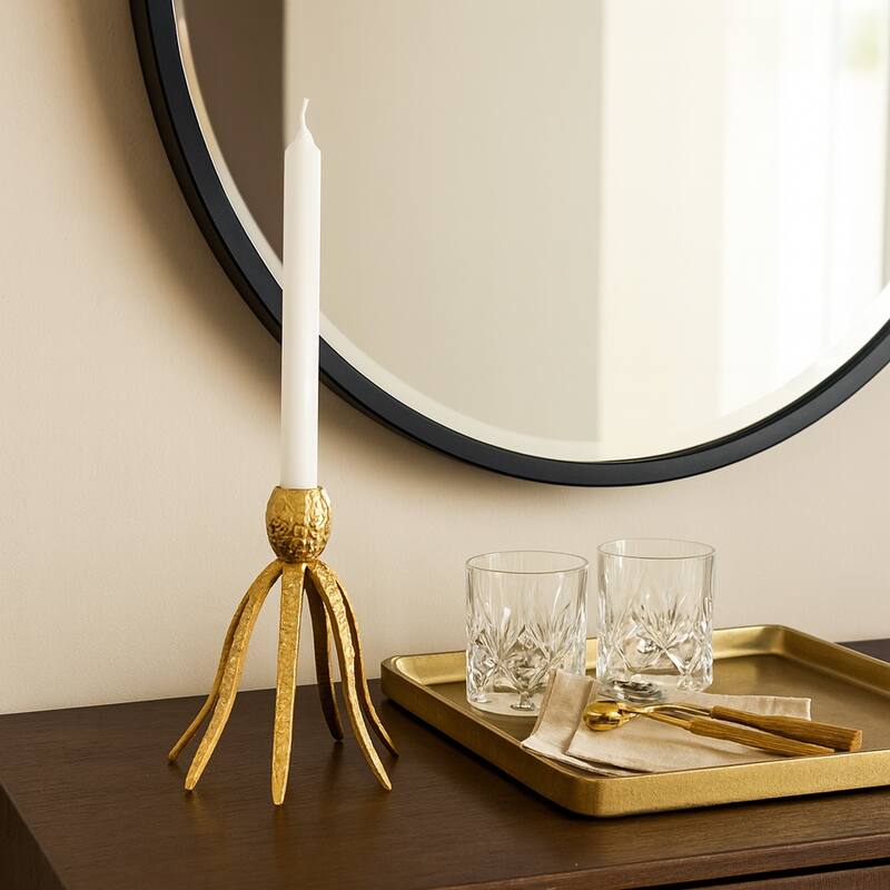 Metal Coastal Octopus Taper Candle Holder - Gold - 10.0"
