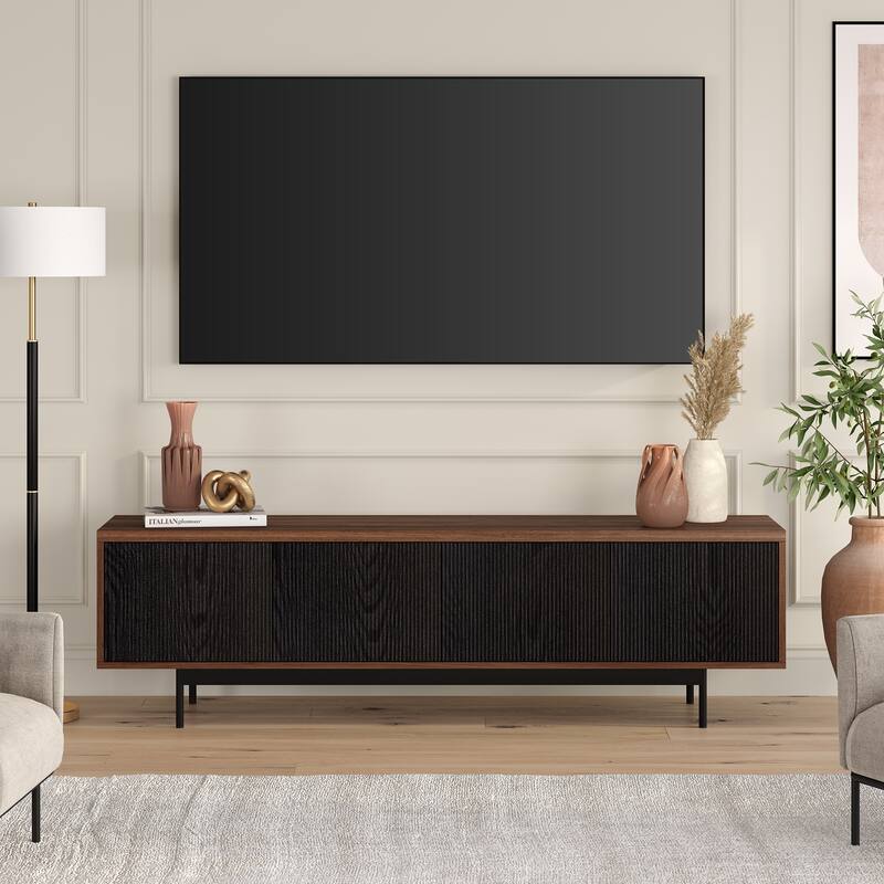 Whitman Rectangular TV Stand for TV's up to 75" - 70" Wide - Satin Walnut/Black Grain