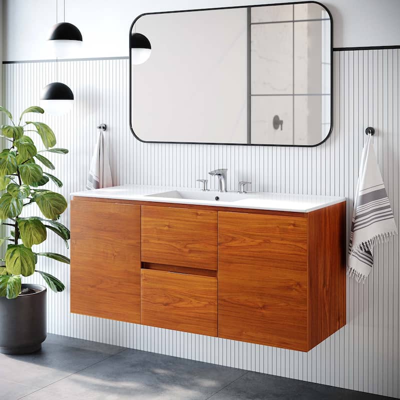 Scenic 48" Wall-Mount Bathroom Vanity - Cherry White