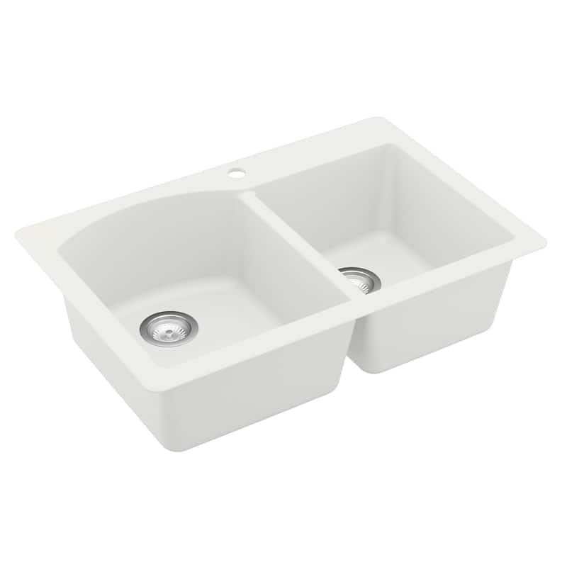 Top Mount 33-inch Large/Small Bowl Quartz Kitchen Sink - 33" x 22" x 9"