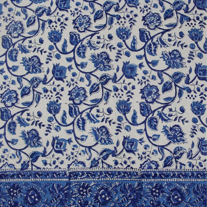 Cotton Block Print Affluent Floral Tablecloth Rectangle