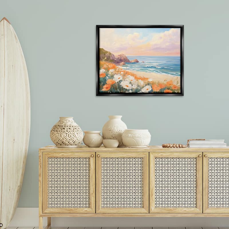 Stupell Poppies by Beach Bay Framed Floater Canvas Wall Art Design By Arlington Prints