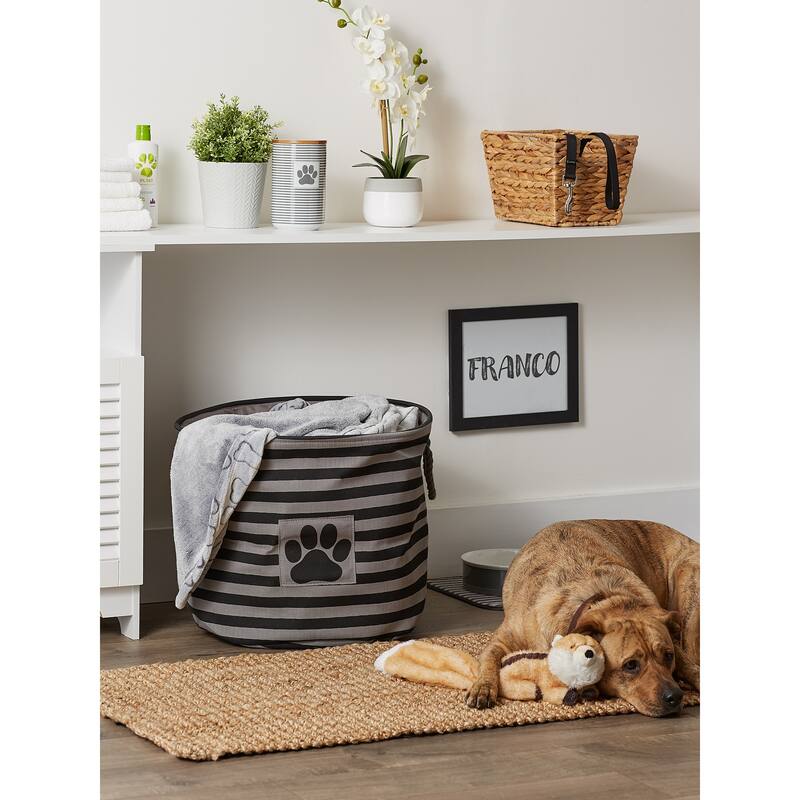 Bone Dry Polyester Pet Bin Stripe With Paw Patch Black Rectangle Large